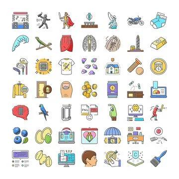 Diverse collection of line icons representing lifestyle and business concepts 库存插图