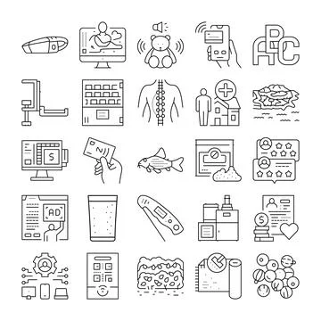 Diverse collection of line icons representing modern concepts Stockillustratie