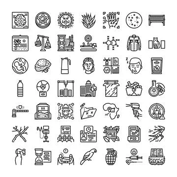 Diverse collection of line icons representing universal concepts イラスト素材