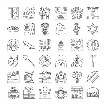 Diverse collection of line icons representing modern and traditional concepts Stock-Illustration
