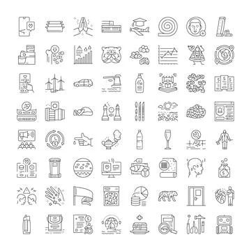 Diverse collection of line icons representing daily life objects and concepts Stock Illustration