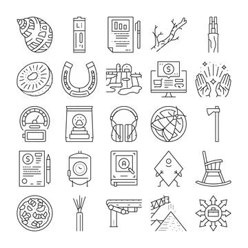 Diverse collection of line icons representing various concepts 库存插图