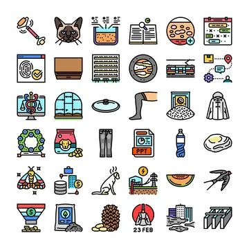 Diverse collection of line icons representing various objects Illustrazione stock