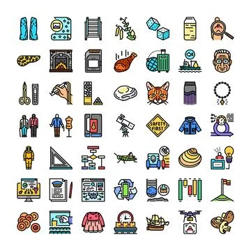 Diverse collection of line icons representing various objects Stock Illustration