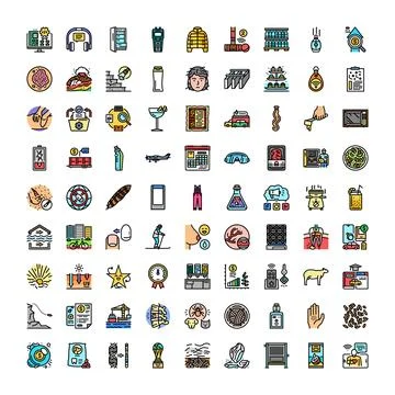 Diverse collection line icons vector set activities Stock Illustration
