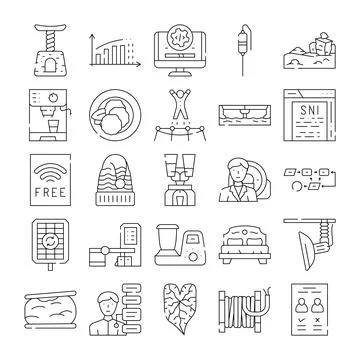 Diverse collection of line icons for web and mobile interfaces Stock Illustration