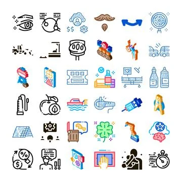 Diverse collection of line isometric and doodle icons Stock Illustration