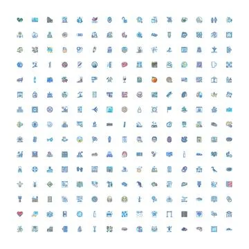 Diverse collection of line stroke flat vector icons Stock Illustration