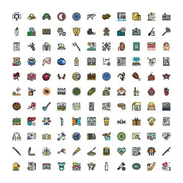Diverse collection of line stroke flat vector icons Stock Illustration