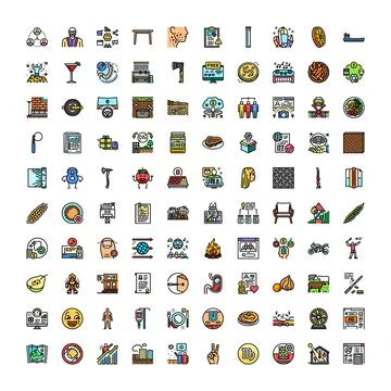 Diverse collection of line stroke icon set with color イラスト素材