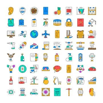 Diverse collection of line vector icons illustrating various concepts Stock Illustration