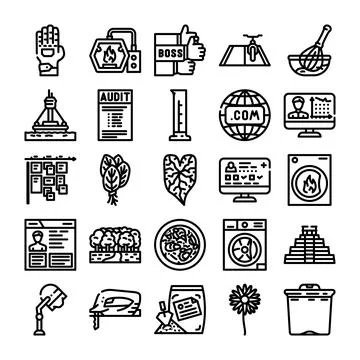 Diverse collection of line vector icons illustrating various concepts Stock Illustration