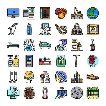 Diverse collection of line vector icons conveying concepts Illustrazione stock