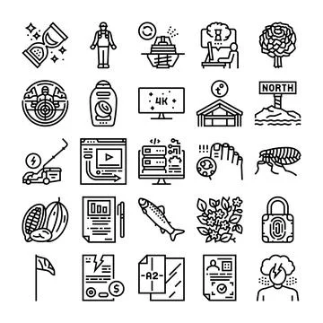 Diverse collection of linear flat web icon graphics Stock Illustration