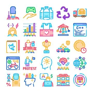 Diverse collection of linear icons representing various concepts イラスト素材