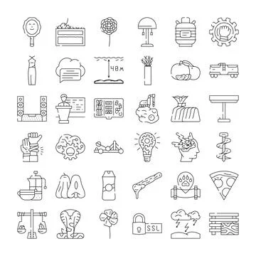 Diverse collection of linear icons representing business and creativity Stock Illustration
