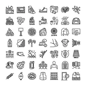 Diverse collection of linear icons representing various concepts Ilustración de archivo