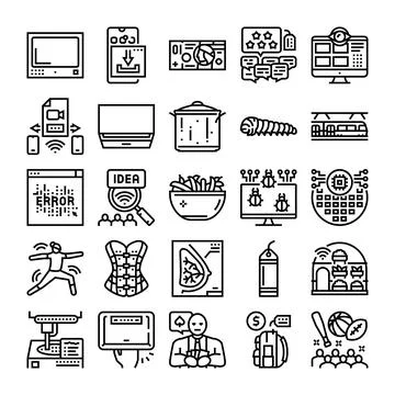 Diverse collection of linear icons representing technology, lifestyle イラスト素材