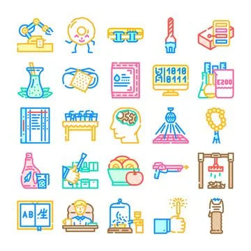 Diverse collection of linear outline scientific concepts icons Stock Illustration