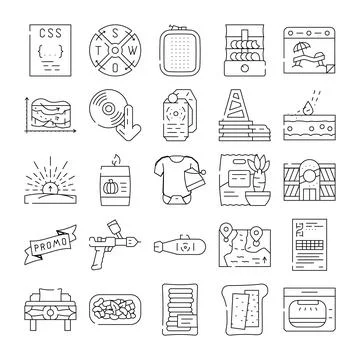 Diverse collection of linear outline style icons Stock-Illustration