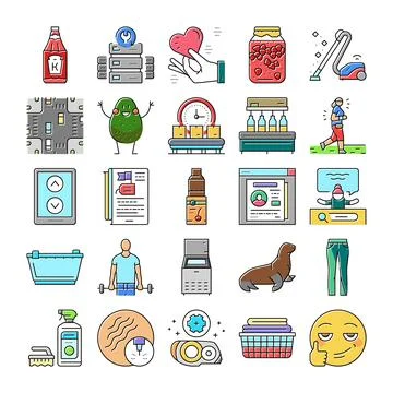 Diverse collection of linear vector icons lifestyle graphics Stock Illustration