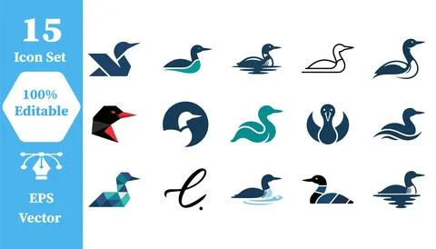 Diverse collection of loon bird vector icons with waterfowl wildlife swimming Stock Illustration