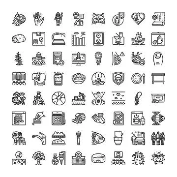 Diverse collection of minimalist line art icons Stock Illustration