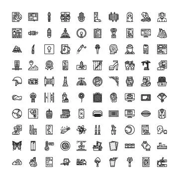 Diverse collection of minimalist outline vector icons Illustrazione stock