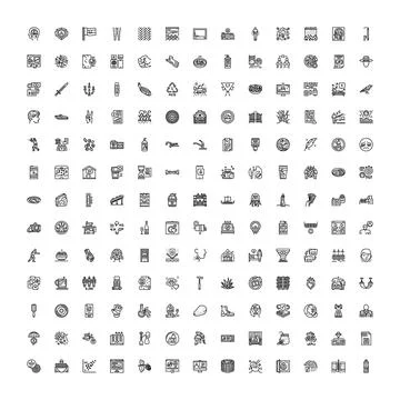 Diverse collection of minimalist outline vector icons Stock Illustration