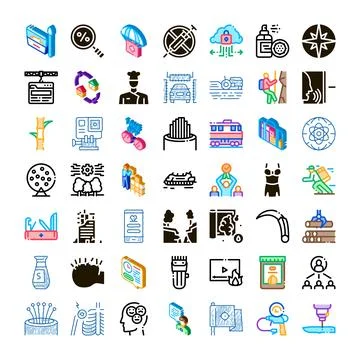 Diverse collection of modern isometric flat icons on white background Illustrazione stock