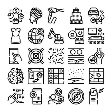 Diverse collection of modern linear technology and business icons Stock Illustration