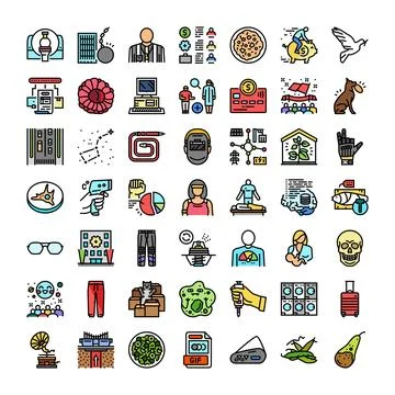 Diverse collection of modern linear vector icons illustrating various concept 库存插图