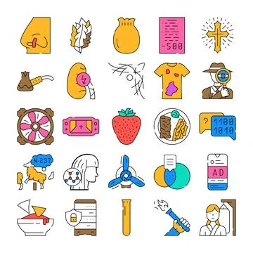 Diverse collection of modern outline flat style icons Stock Illustration