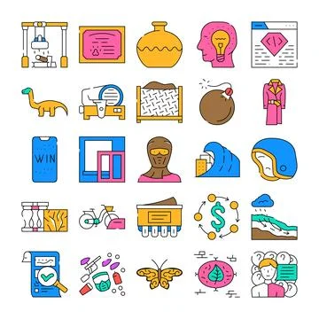 Diverse collection of modern outline flat illustrations Stock Illustration