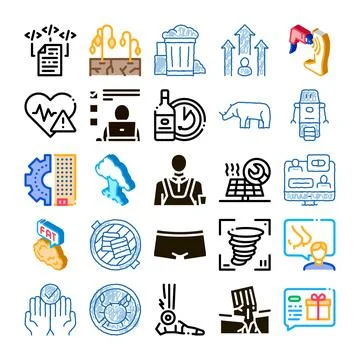 Diverse collection of modern technology and global issues icons Illustrazione stock