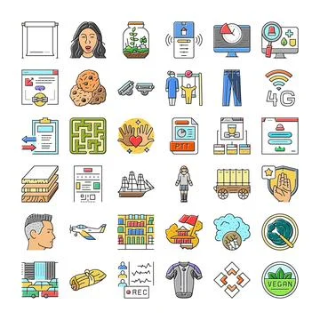 Diverse collection of modern technology and lifestyle icons Ilustración de archivo