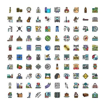 Diverse collection of multi colored line art icon set Stock Illustration