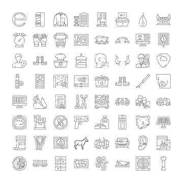 Diverse collection of outline icons illustrating business and lifestyle theme Stock Illustration