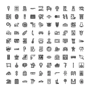 Diverse collection of outline style vector icons Stock Illustration