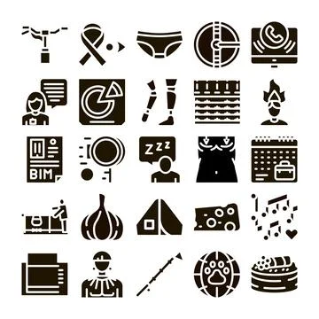 Diverse collection of pictogram glyph elements Illustrazione stock