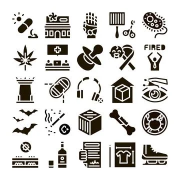 Diverse collection of pictograms representing various concepts Stock Illustration