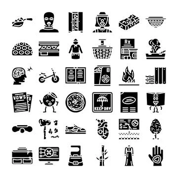 Diverse collection of pictograms representing various objects and concepts Stock Illustration