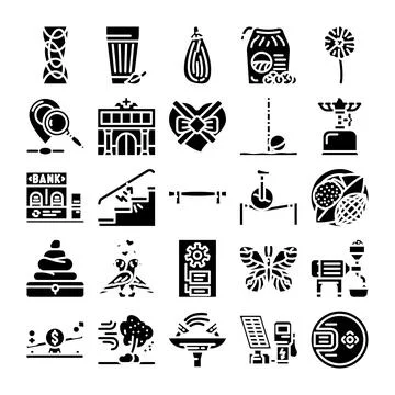 Diverse collection of pictograms representing various concepts and objects Stock Illustration