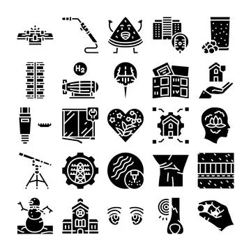 Diverse collection of pictograms representing various concepts Stock Illustration