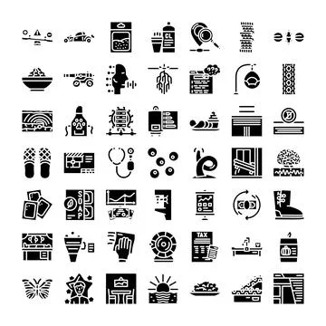 Diverse collection of pixel perfect black glyphs Stock Illustration