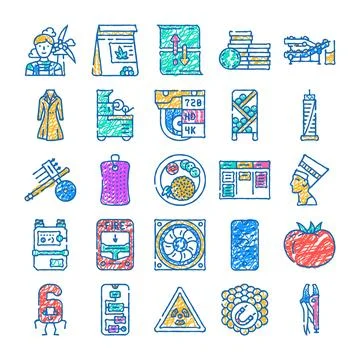 Diverse collection of scribbled outline icons with various concepts Illustrazione stock