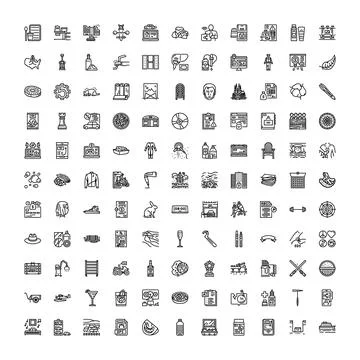 Diverse collection of simple line art icons Stock Illustration