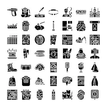 Diverse collection of sixty four solid icons Ilustración de archivo