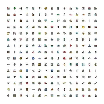 Diverse collection of small pixel art icons Stock Illustration