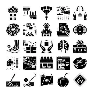 Diverse collection of solid black glyph icons 스톡 일러스트